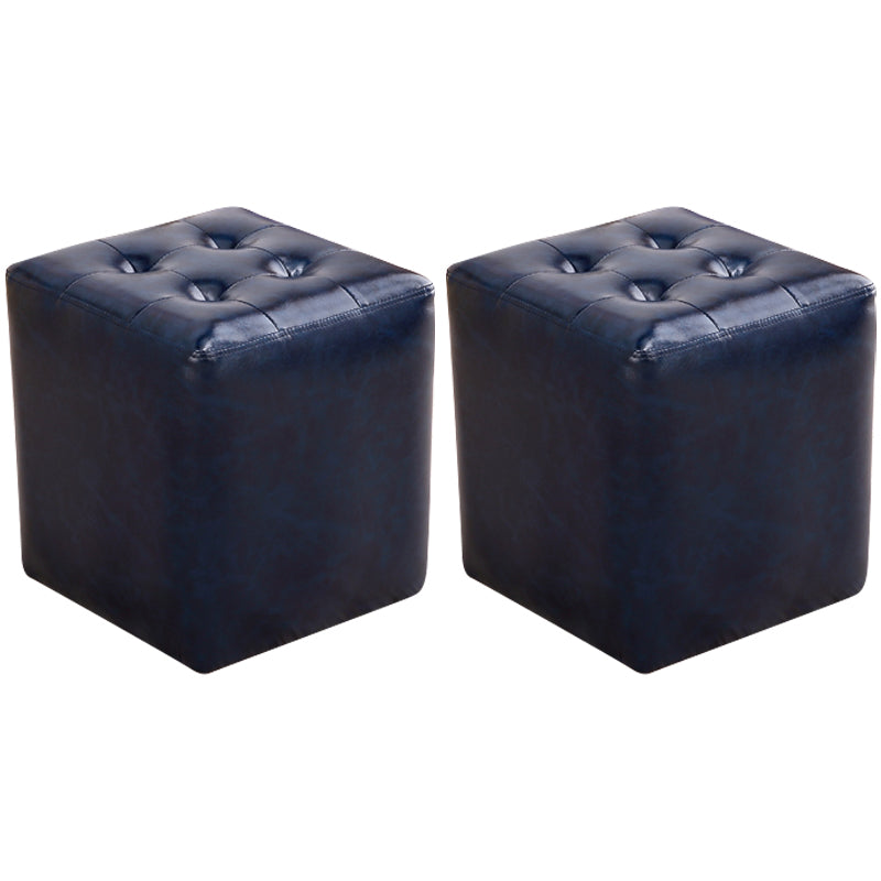 Mid-Century Modern Ottoman Water Resistant Solid Color Tufted Genuine Leather Cube Ottoman