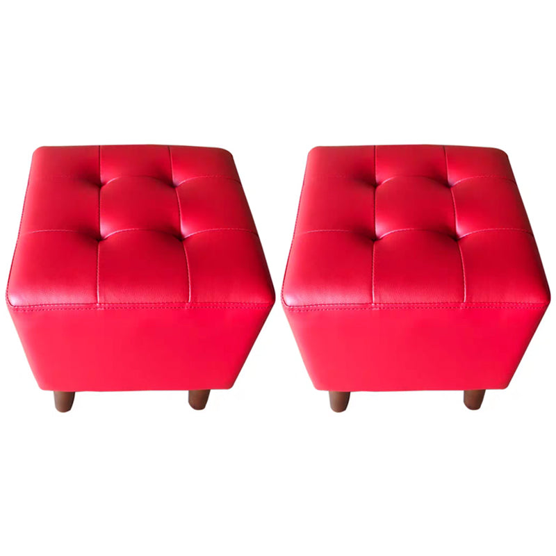 Pure Color Square Standard Modern Wine Red Leather Ottoman for Living Room Red 2 Piece Set Clearhalo 'furn' 'furn_ottomans_poufs' 'Furniture' 'Living Room Furniture' 'Ottomans & Poufs' 'ottomans_poufs' 5772011