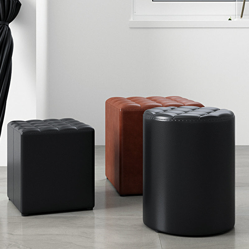 Simplicity Plain Ottoman Stool Water Resistant Genuine Leather Chair Ottoman