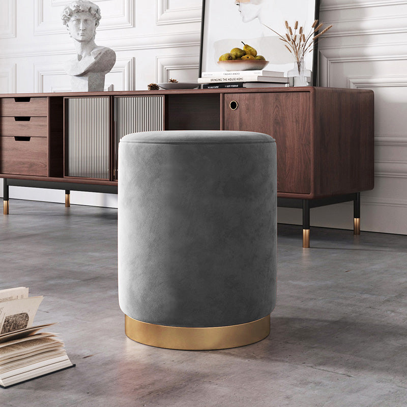 Glam pouf otomano de terciopelo tapizado metal marco redondo otomano redondo