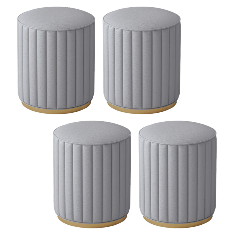 Stylish Indoor Leather Ottoman Solid Color Round Velvet Foot Stool Ottoman Grey Faux Leather 4 Piece Set Clearhalo 'furn' 'furn_ottomans_poufs' 'Furniture' 'Living Room Furniture' 'Ottomans & Poufs' 'ottomans_poufs' 5772289