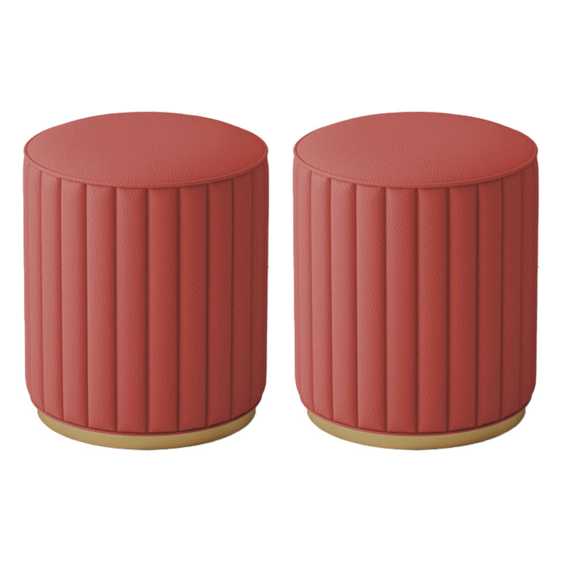 Stylish Indoor Leather Ottoman Solid Color Round Velvet Foot Stool Ottoman Red Faux Leather 2 Piece Set Clearhalo 'furn' 'furn_ottomans_poufs' 'Furniture' 'Living Room Furniture' 'Ottomans & Poufs' 'ottomans_poufs' 5772294