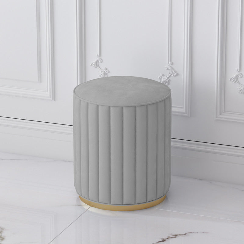Stylish Indoor Leather Ottoman Solid Color Round Velvet Foot Stool Ottoman Grey Velvet 1 Piece Clearhalo 'furn' 'furn_ottomans_poufs' 'Furniture' 'Living Room Furniture' 'Ottomans & Poufs' 'ottomans_poufs' 5772297