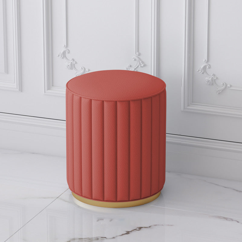 Stylish Indoor Leather Ottoman Solid Color Round Velvet Foot Stool Ottoman Red Faux Leather 1 Piece Clearhalo 'furn' 'furn_ottomans_poufs' 'Furniture' 'Living Room Furniture' 'Ottomans & Poufs' 'ottomans_poufs' 5772302