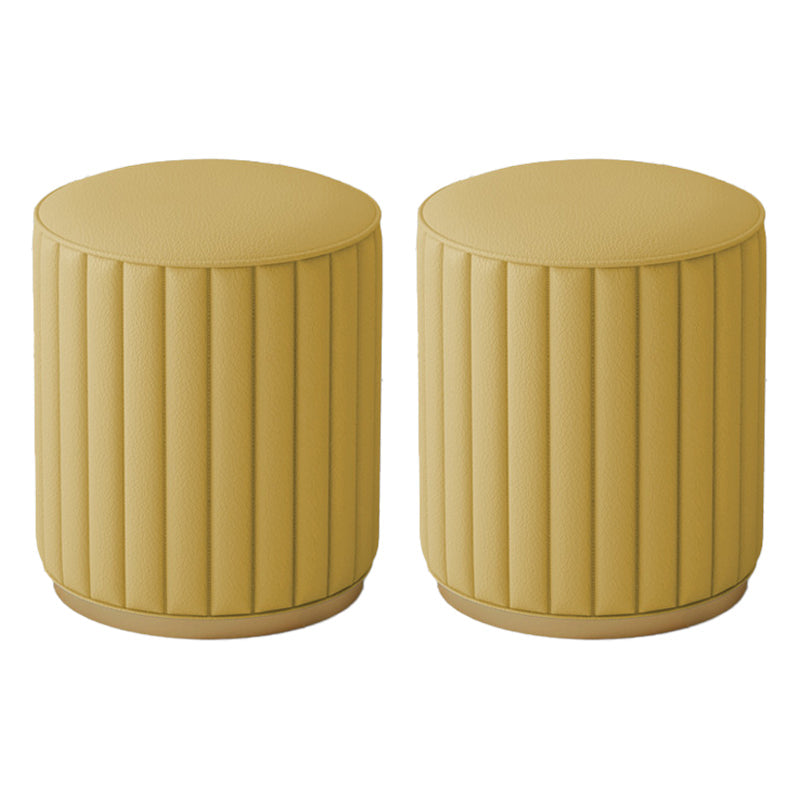 Stylish Indoor Leather Ottoman Solid Color Round Velvet Foot Stool Ottoman Yellow Faux Leather 2 Piece Set Clearhalo 'furn' 'furn_ottomans_poufs' 'Furniture' 'Living Room Furniture' 'Ottomans & Poufs' 'ottomans_poufs' 5772303