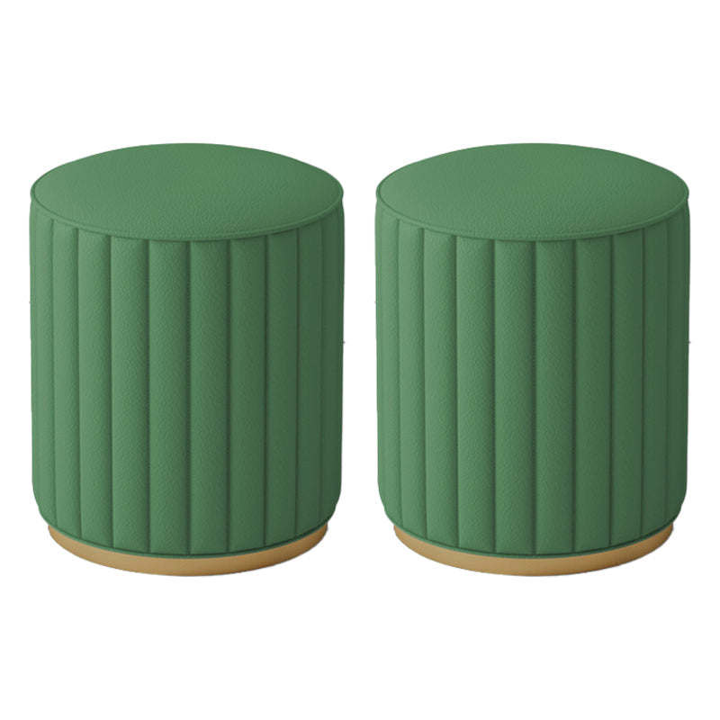 Stylish Indoor Leather Ottoman Solid Color Round Velvet Foot Stool Ottoman Green Faux Leather 2 Piece Set Clearhalo 'furn' 'furn_ottomans_poufs' 'Furniture' 'Living Room Furniture' 'Ottomans & Poufs' 'ottomans_poufs' 5772310