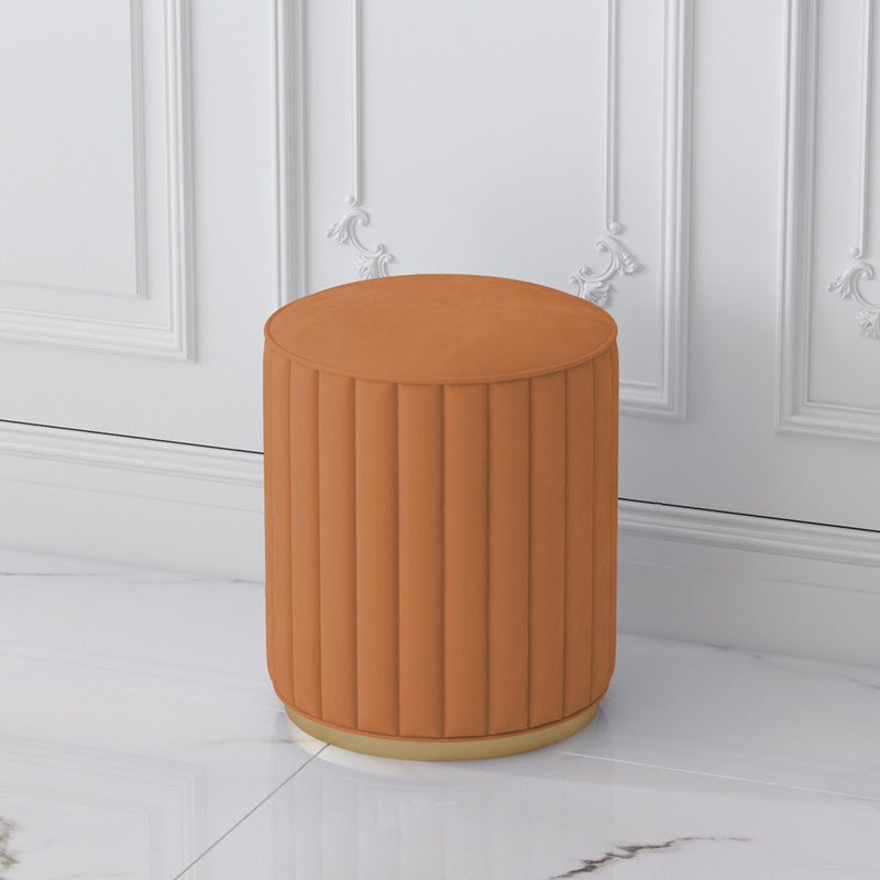 Stylish Indoor Leather Ottoman Solid Color Round Velvet Foot Stool Ottoman Orange Velvet 1 Piece Clearhalo 'furn' 'furn_ottomans_poufs' 'Furniture' 'Living Room Furniture' 'Ottomans & Poufs' 'ottomans_poufs' 5772313