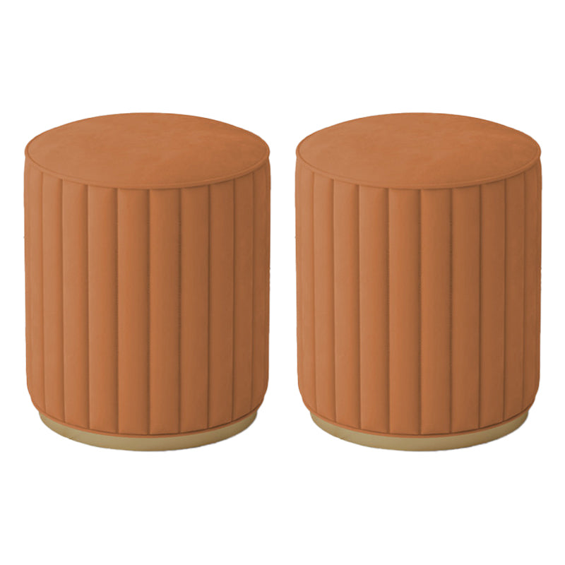 Stylish Indoor Leather Ottoman Solid Color Round Velvet Foot Stool Ottoman Orange Velvet 2 Piece Set Clearhalo 'furn' 'furn_ottomans_poufs' 'Furniture' 'Living Room Furniture' 'Ottomans & Poufs' 'ottomans_poufs' 5772314