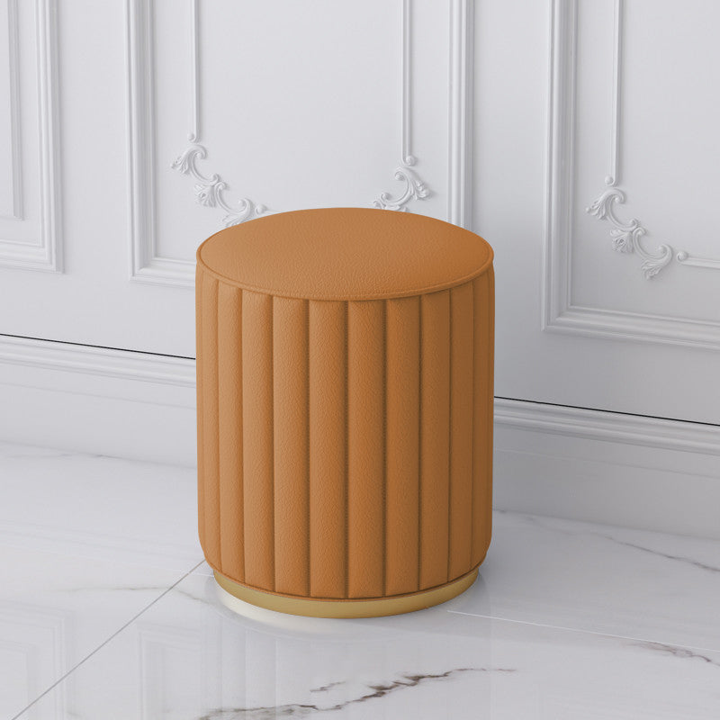 Stylish Indoor Leather Ottoman Solid Color Round Velvet Foot Stool Ottoman Orange Faux Leather 1 Piece Clearhalo 'furn' 'furn_ottomans_poufs' 'Furniture' 'Living Room Furniture' 'Ottomans & Poufs' 'ottomans_poufs' 5772316