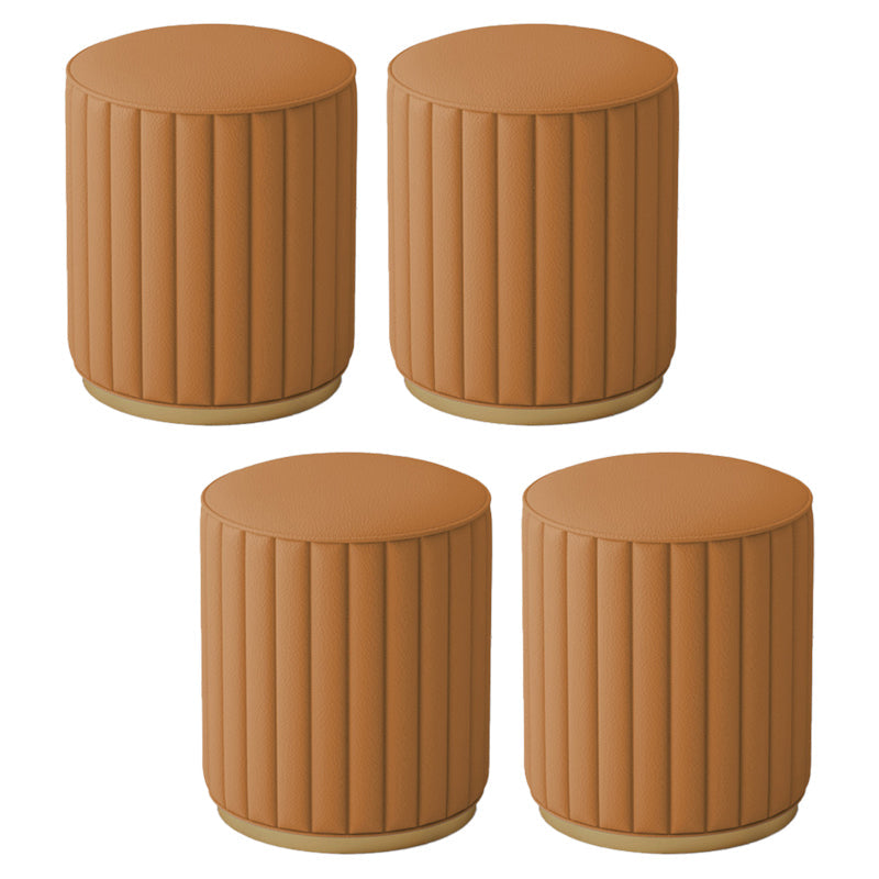 Stylish Indoor Leather Ottoman Solid Color Round Velvet Foot Stool Ottoman Orange Faux Leather 4 Piece Set Clearhalo 'furn' 'furn_ottomans_poufs' 'Furniture' 'Living Room Furniture' 'Ottomans & Poufs' 'ottomans_poufs' 5772318