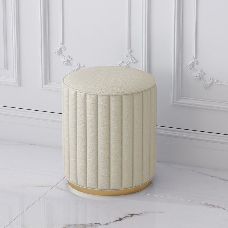 Stylish Indoor Leather Ottoman Solid Color Round Velvet Foot Stool Ottoman Off-White Faux Leather 1 Piece Clearhalo 'furn' 'furn_ottomans_poufs' 'Furniture' 'Living Room Furniture' 'Ottomans & Poufs' 'ottomans_poufs' 5772319