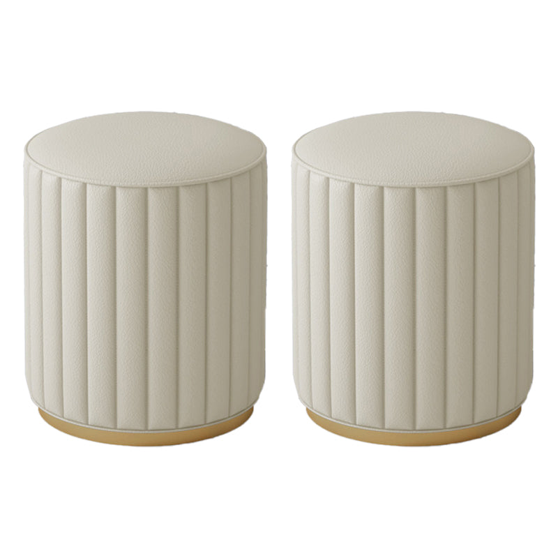 Stylish Indoor Leather Ottoman Solid Color Round Velvet Foot Stool Ottoman Off-White Faux Leather 2 Piece Set Clearhalo 'furn' 'furn_ottomans_poufs' 'Furniture' 'Living Room Furniture' 'Ottomans & Poufs' 'ottomans_poufs' 5772320