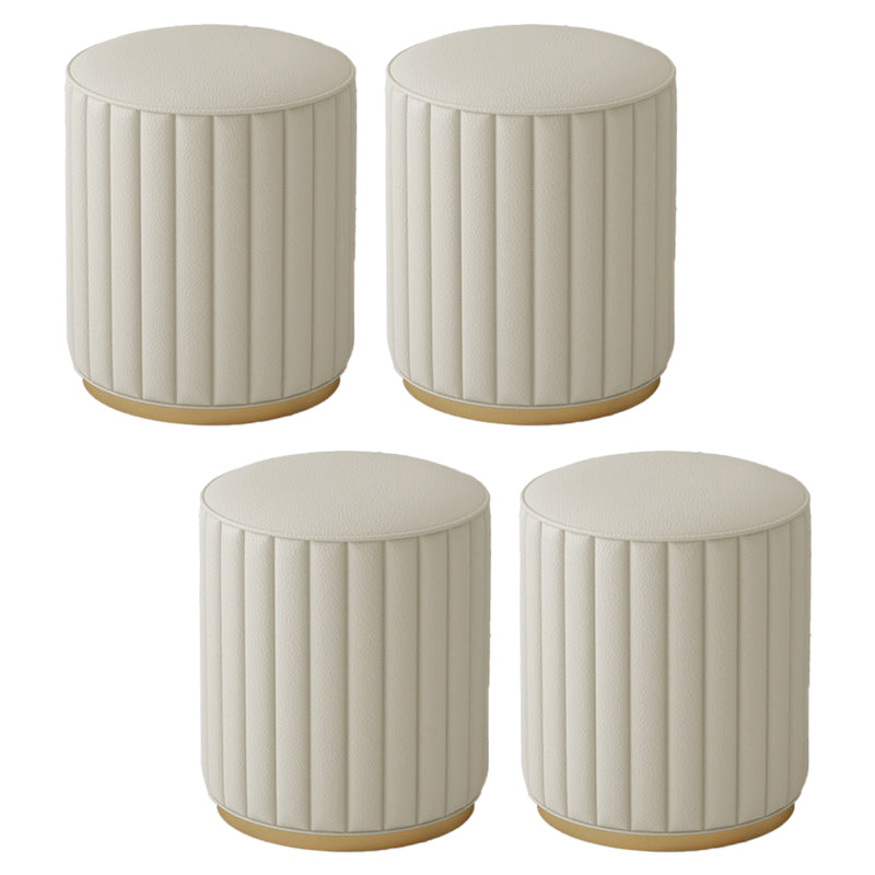 Stylish Indoor Leather Ottoman Solid Color Round Velvet Foot Stool Ottoman Off-White Faux Leather 4 Piece Set Clearhalo 'furn' 'furn_ottomans_poufs' 'Furniture' 'Living Room Furniture' 'Ottomans & Poufs' 'ottomans_poufs' 5772321