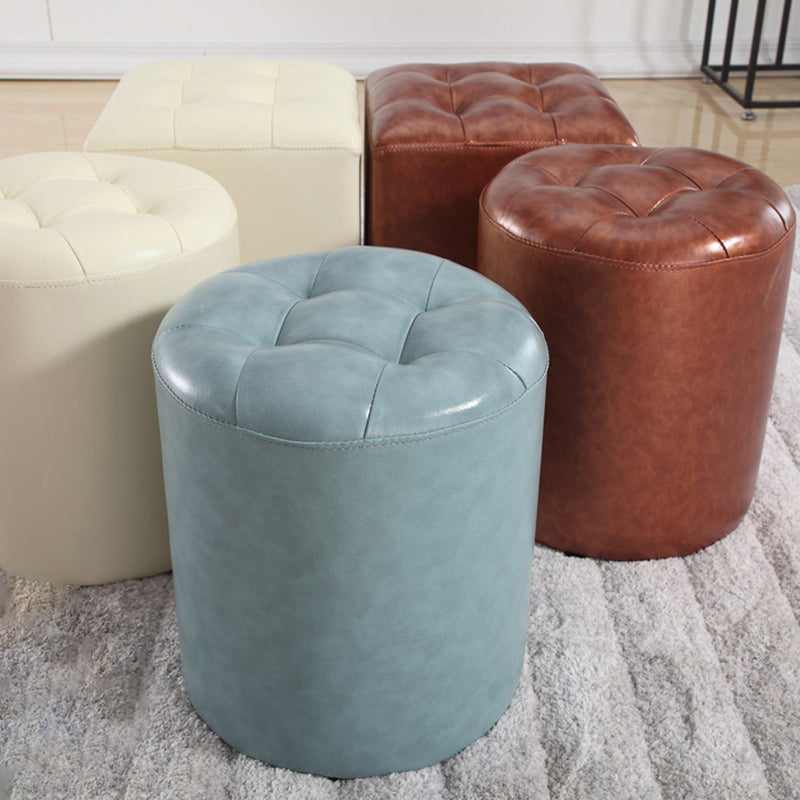 Round Genuine Leather Ottoman Standard Tufted Plain Water Resistant Modern Ottoman Clearhalo 'furn' 'furn_ottomans_poufs' 'Furniture' 'Living Room Furniture' 'Ottomans & Poufs' 'ottomans_poufs' 5772401