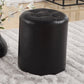 Round Genuine Leather Ottoman Standard Tufted Plain Water Resistant Modern Ottoman Black 1 Piece Clearhalo 'furn' 'furn_ottomans_poufs' 'Furniture' 'Living Room Furniture' 'Ottomans & Poufs' 'ottomans_poufs' 5772402