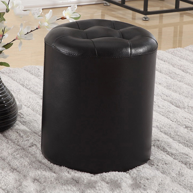 Round Genuine Leather Ottoman Standard Tufted Plain Water Resistant Modern Ottoman Black 1 Piece Clearhalo 'furn' 'furn_ottomans_poufs' 'Furniture' 'Living Room Furniture' 'Ottomans & Poufs' 'ottomans_poufs' 5772402