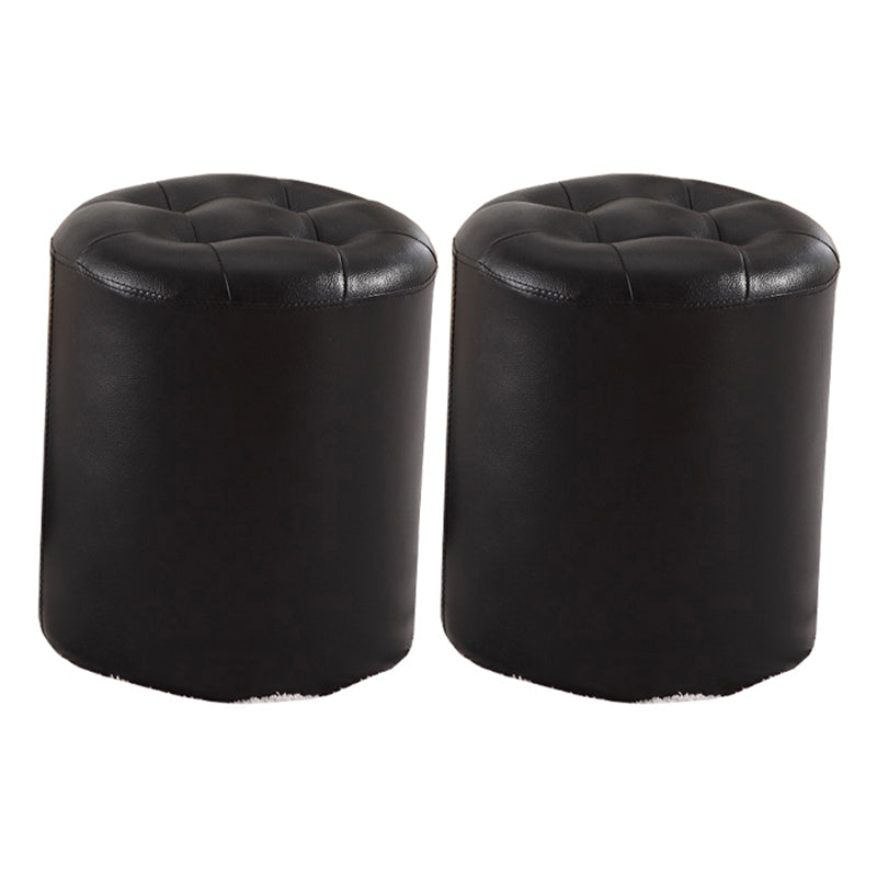 Round Genuine Leather Ottoman Standard Tufted Plain Water Resistant Modern Ottoman Black 2 Piece Set Clearhalo 'furn' 'furn_ottomans_poufs' 'Furniture' 'Living Room Furniture' 'Ottomans & Poufs' 'ottomans_poufs' 5772403