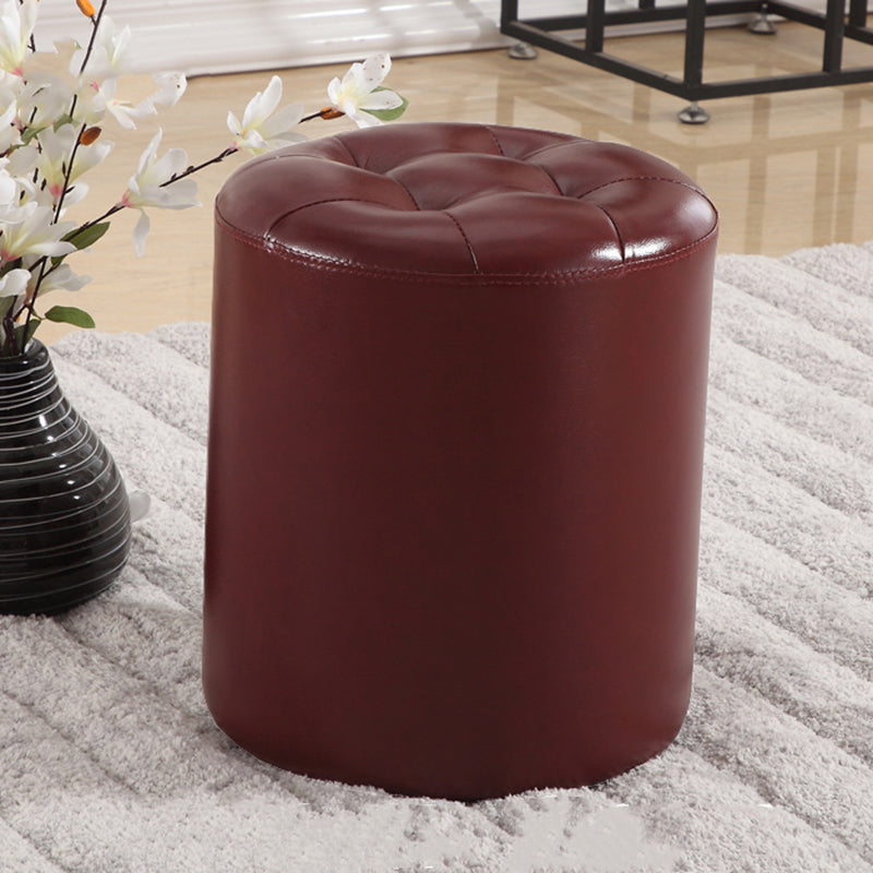 Round Genuine Leather Ottoman Standard Tufted Plain Water Resistant Modern Ottoman Red 1 Piece Clearhalo 'furn' 'furn_ottomans_poufs' 'Furniture' 'Living Room Furniture' 'Ottomans & Poufs' 'ottomans_poufs' 5772407
