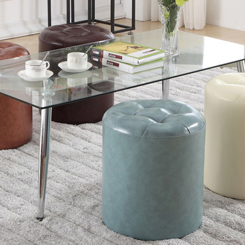 Round Genuine Leather Ottoman Standard Tufted Plain Water Resistant Modern Ottoman Clearhalo 'furn' 'furn_ottomans_poufs' 'Furniture' 'Living Room Furniture' 'Ottomans & Poufs' 'ottomans_poufs' 5772408