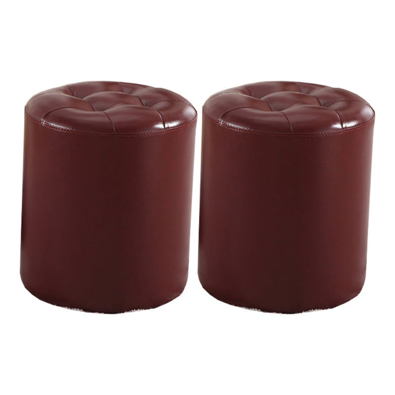 Round Genuine Leather Ottoman Standard Tufted Plain Water Resistant Modern Ottoman Red 2 Piece Set Clearhalo 'furn' 'furn_ottomans_poufs' 'Furniture' 'Living Room Furniture' 'Ottomans & Poufs' 'ottomans_poufs' 5772410