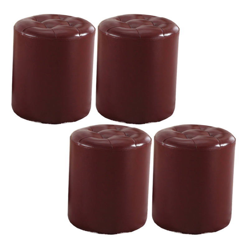 Round Genuine Leather Ottoman Standard Tufted Plain Water Resistant Modern Ottoman Red 4 Piece Set Clearhalo 'furn' 'furn_ottomans_poufs' 'Furniture' 'Living Room Furniture' 'Ottomans & Poufs' 'ottomans_poufs' 5772412