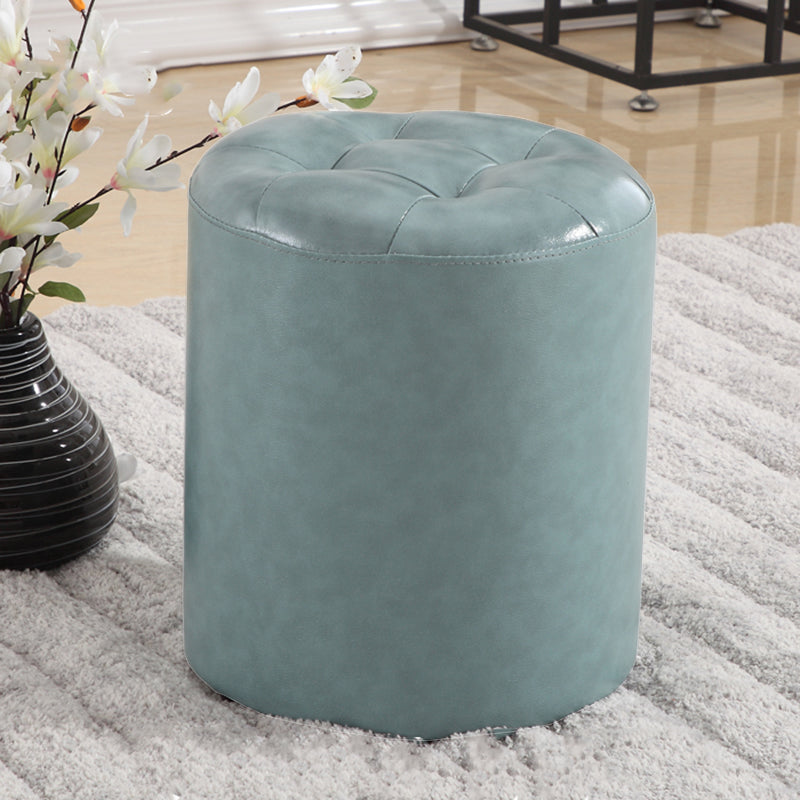 Round Genuine Leather Ottoman Standard Tufted Plain Water Resistant Modern Ottoman Blue 1 Piece Clearhalo 'furn' 'furn_ottomans_poufs' 'Furniture' 'Living Room Furniture' 'Ottomans & Poufs' 'ottomans_poufs' 5772419