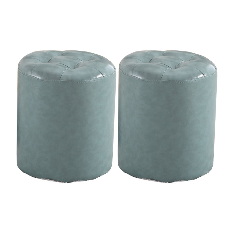 Round Genuine Leather Ottoman Standard Tufted Plain Water Resistant Modern Ottoman Blue 2 Piece Set Clearhalo 'furn' 'furn_ottomans_poufs' 'Furniture' 'Living Room Furniture' 'Ottomans & Poufs' 'ottomans_poufs' 5772421