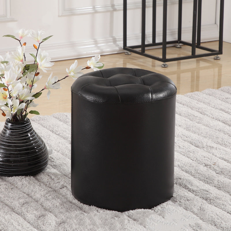 Round Genuine Leather Ottoman Standard Tufted Plain Water Resistant Modern Ottoman Clearhalo 'furn' 'furn_ottomans_poufs' 'Furniture' 'Living Room Furniture' 'Ottomans & Poufs' 'ottomans_poufs' 5772423