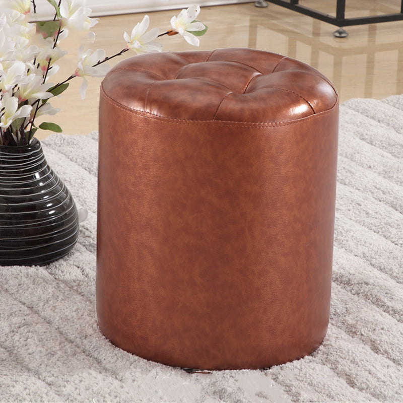 Round Genuine Leather Ottoman Standard Tufted Plain Water Resistant Modern Ottoman Gold 1 Piece Clearhalo 'furn' 'furn_ottomans_poufs' 'Furniture' 'Living Room Furniture' 'Ottomans & Poufs' 'ottomans_poufs' 5772425