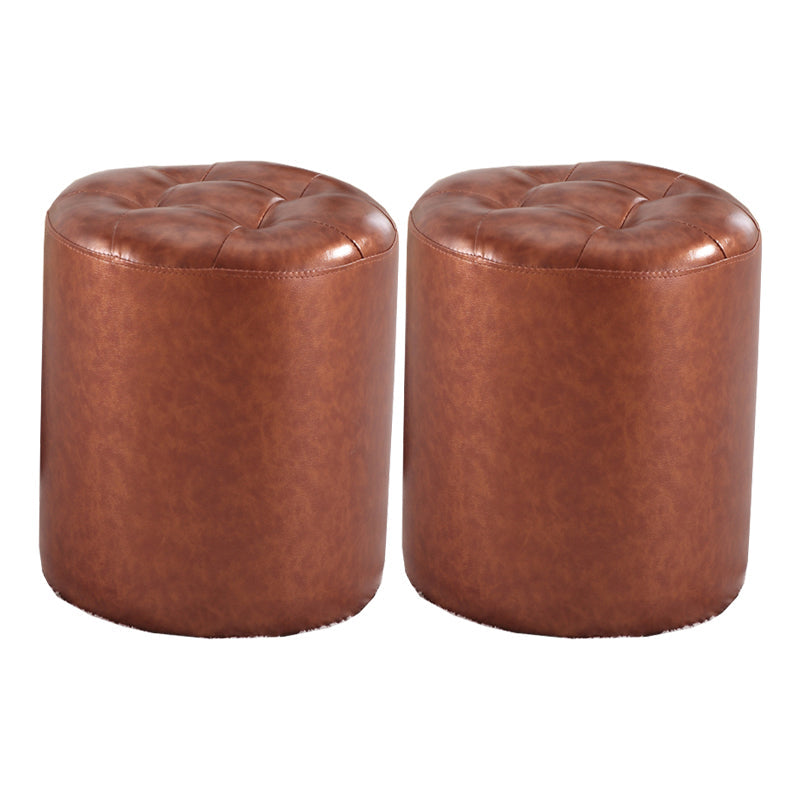 Round Genuine Leather Ottoman Standard Tufted Plain Water Resistant Modern Ottoman Gold 2 Piece Set Clearhalo 'furn' 'furn_ottomans_poufs' 'Furniture' 'Living Room Furniture' 'Ottomans & Poufs' 'ottomans_poufs' 5772428