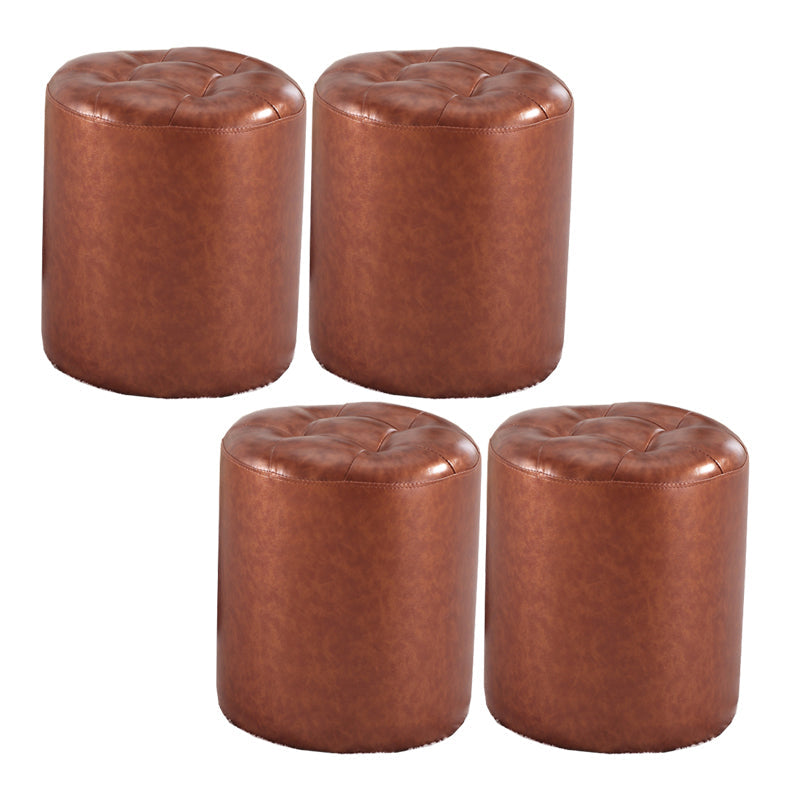 Round Genuine Leather Ottoman Standard Tufted Plain Water Resistant Modern Ottoman Gold 4 Piece Set Clearhalo 'furn' 'furn_ottomans_poufs' 'Furniture' 'Living Room Furniture' 'Ottomans & Poufs' 'ottomans_poufs' 5772430