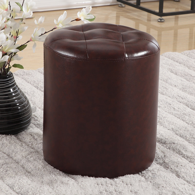 Round Genuine Leather Ottoman Standard Tufted Plain Water Resistant Modern Ottoman Coffee 1 Piece Clearhalo 'furn' 'furn_ottomans_poufs' 'Furniture' 'Living Room Furniture' 'Ottomans & Poufs' 'ottomans_poufs' 5772431