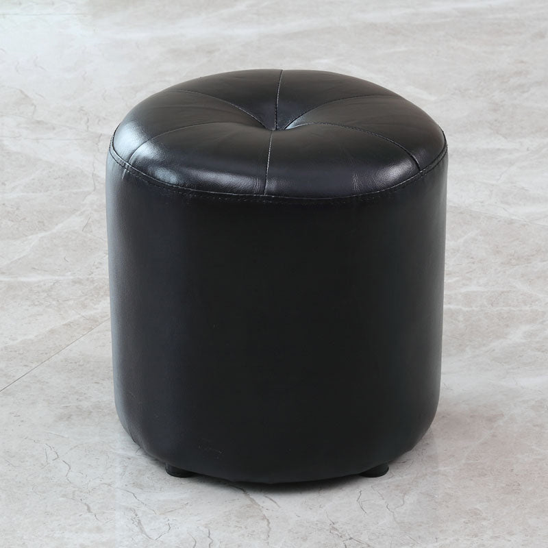 Modern PU Leather Pouf Chair Plain Cylinder Shape Tufted Mildew Resistant Ottoman Stool Black 1 Piece Clearhalo 'furn' 'furn_ottomans_poufs' 'Furniture' 'Living Room Furniture' 'Ottomans & Poufs' 'ottomans_poufs' 5772442