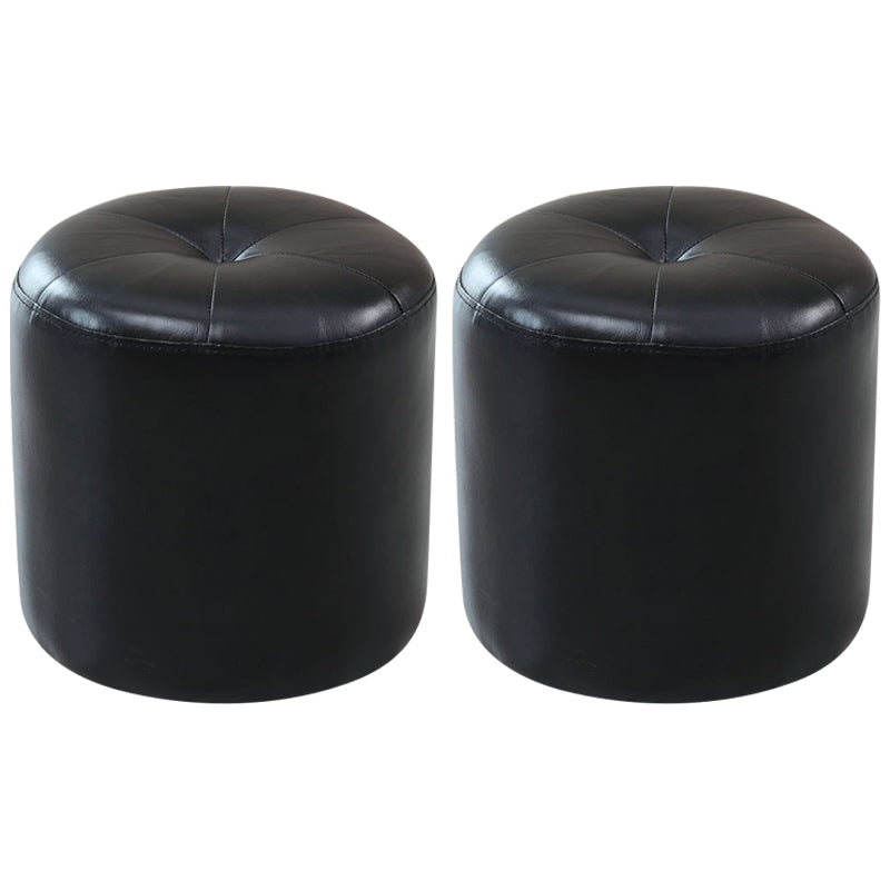 Modern PU Leather Pouf Chair Plain Cylinder Shape Tufted Mildew Resistant Ottoman Stool Black 2 Piece Set Clearhalo 'furn' 'furn_ottomans_poufs' 'Furniture' 'Living Room Furniture' 'Ottomans & Poufs' 'ottomans_poufs' 5772445
