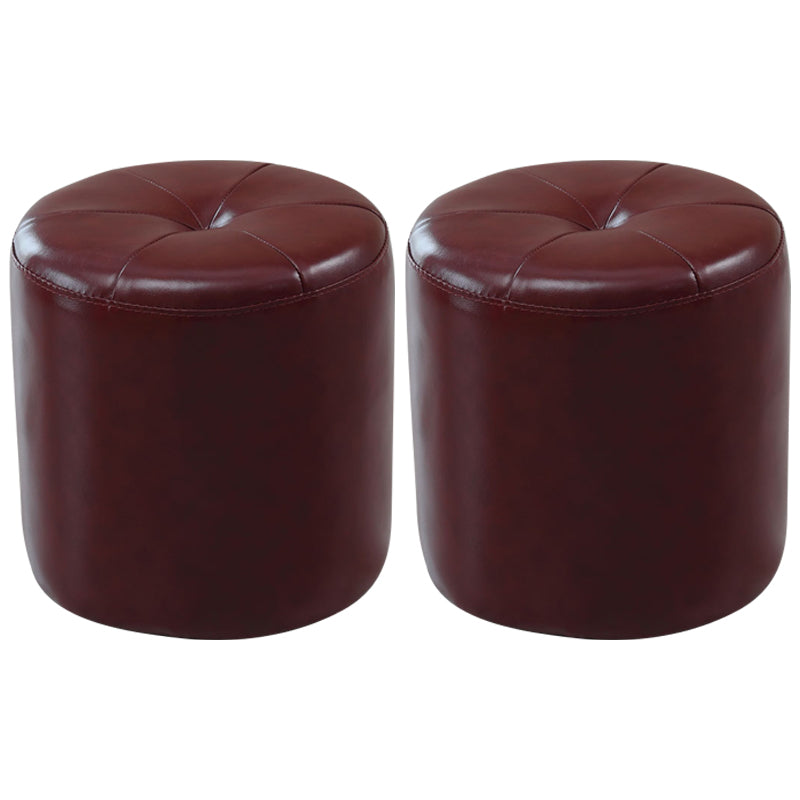 Modern PU Leather Pouf Chair Plain Cylinder Shape Tufted Mildew Resistant Ottoman Stool Burgundy 2 Piece Set Clearhalo 'furn' 'furn_ottomans_poufs' 'Furniture' 'Living Room Furniture' 'Ottomans & Poufs' 'ottomans_poufs' 5772448