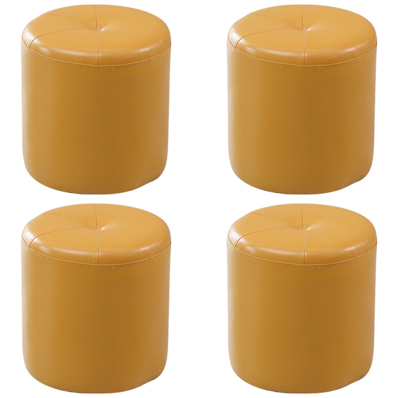 Modern PU Leather Pouf Chair Plain Cylinder Shape Tufted Mildew Resistant Ottoman Stool Yellow 4 Piece Set Clearhalo 'furn' 'furn_ottomans_poufs' 'Furniture' 'Living Room Furniture' 'Ottomans & Poufs' 'ottomans_poufs' 5772455