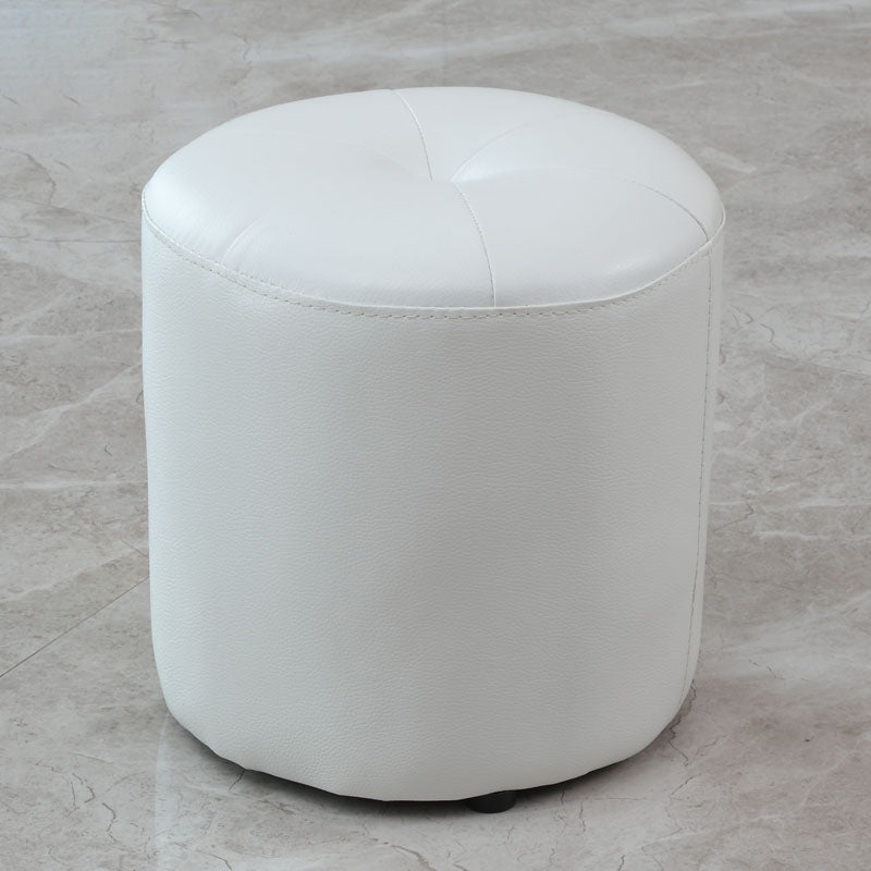 Modern PU Leather Pouf Chair Plain Cylinder Shape Tufted Mildew Resistant Ottoman Stool 13"L x 13"W x 16"H Off-White 1 Piece Clearhalo 'furn' 'furn_ottomans_poufs' 'Furniture' 'Living Room Furniture' 'Ottomans & Poufs' 'ottomans_poufs' 5772465