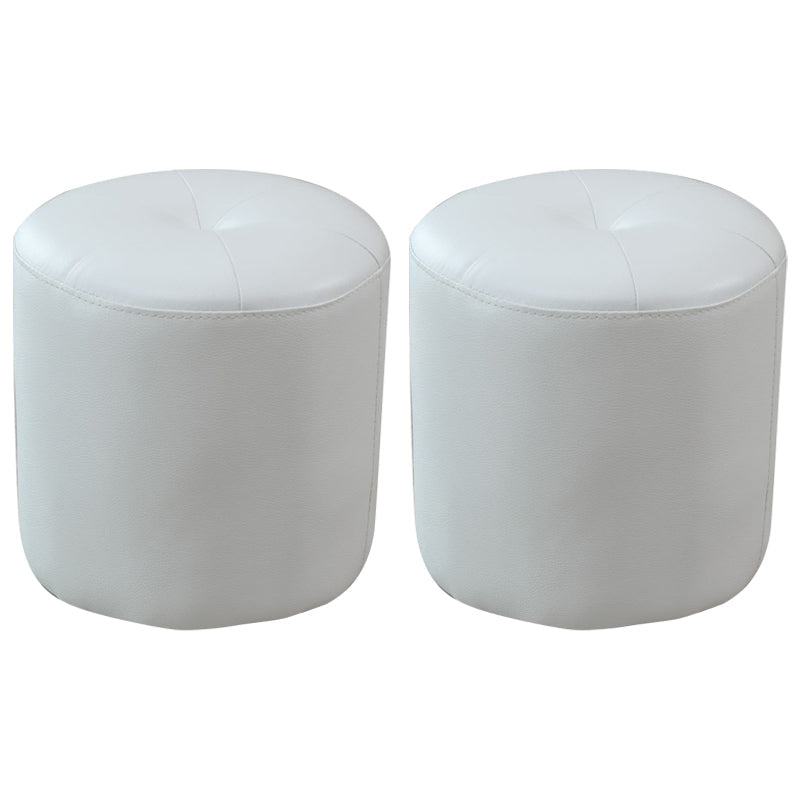 Modern PU Leather Pouf Chair Plain Cylinder Shape Tufted Mildew Resistant Ottoman Stool 13"L x 13"W x 16"H Off-White 2 Piece Set Clearhalo 'furn' 'furn_ottomans_poufs' 'Furniture' 'Living Room Furniture' 'Ottomans & Poufs' 'ottomans_poufs' 5772466