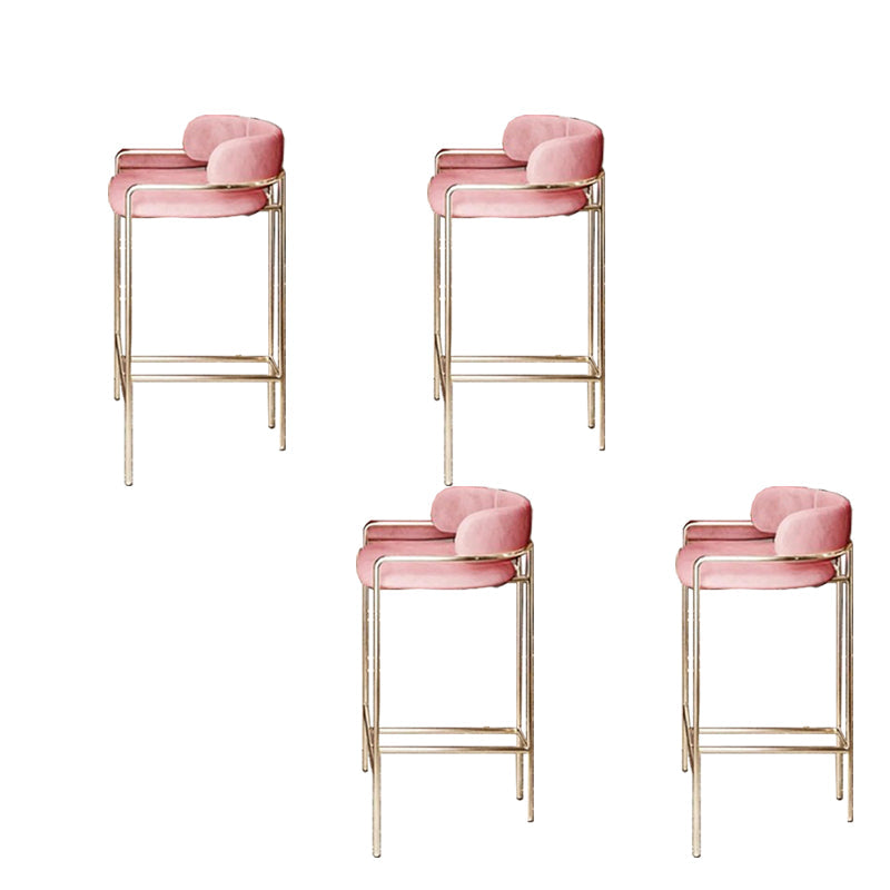 Modern Indoor Upholstered Bar Stool Low Back Footrest Counter Stool Pink 4 Piece Set Bar Stool(30"H) Clearhalo 'Bar Furniture' 'Bar Stools' 'bar_stools' 'furn' 'furn_bar_stools' 'Furniture' 'Kitchen & Dining Furniture' 5777367