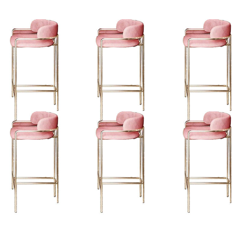 Modern Indoor Upholstered Bar Stool Low Back Footrest Counter Stool Pink 6 Piece Set Bar Stool(30"H) Clearhalo 'Bar Furniture' 'Bar Stools' 'bar_stools' 'furn' 'furn_bar_stools' 'Furniture' 'Kitchen & Dining Furniture' 5777369