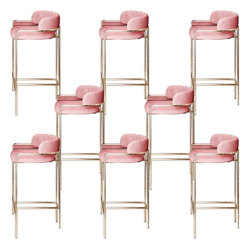 Modern Indoor Upholstered Bar Stool Low Back Footrest Counter Stool Pink 8 Piece Set Bar Stool(30"H) Clearhalo 'Bar Furniture' 'Bar Stools' 'bar_stools' 'furn' 'furn_bar_stools' 'Furniture' 'Kitchen & Dining Furniture' 5777370