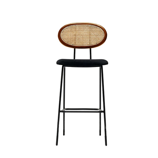 Industrial Upholstered Bar Chair Rattan Weave Low Back Bar Stool Walnut 1 Piece