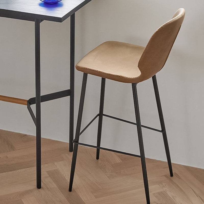 Contemporary Milk Tea Shop Low Back Stool Matte Finish Leather Barstool