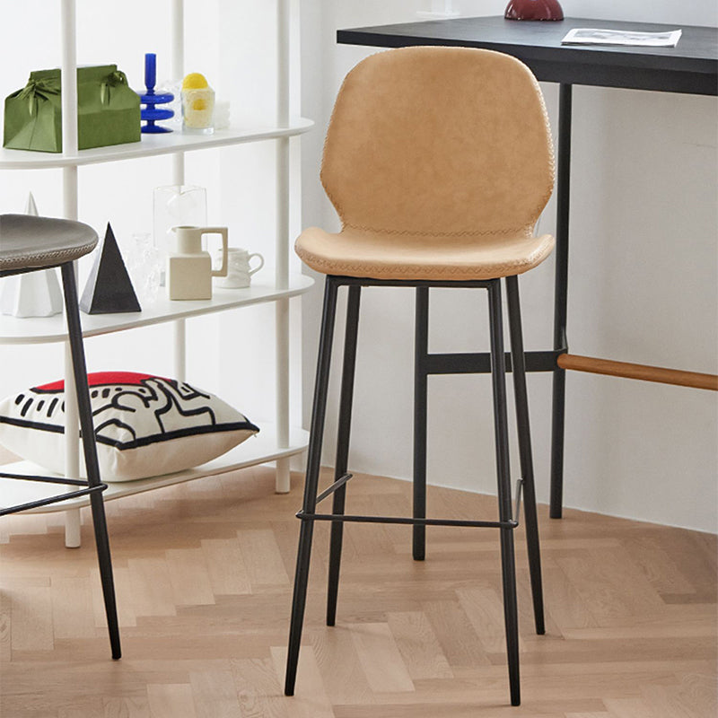 Contemporary Milk Tea Shop Low Back Stool Matte Finish Leather Barstool