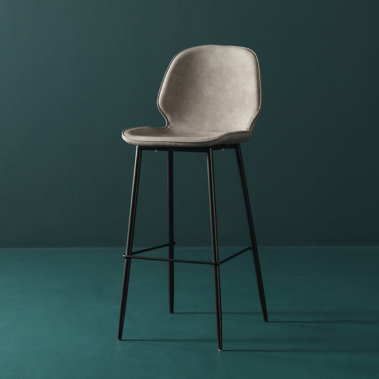 Contemporary Milk Tea Shop Low Back Stool Matte Finish Leather Barstool Light Gray 1 Piece