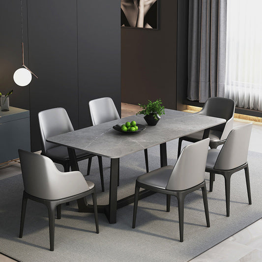 Grey Designer 1/2/5/6/7 Pieces Dining Table Set Rectangle Stone Dinette Set Clearhalo 'Dining Room Sets' 'Dining Tables & Seating' 'dining_room_set' 'furn' 'furn_dining_room_set' 'Furniture' 'Kitchen & Dining Furniture' 5778422