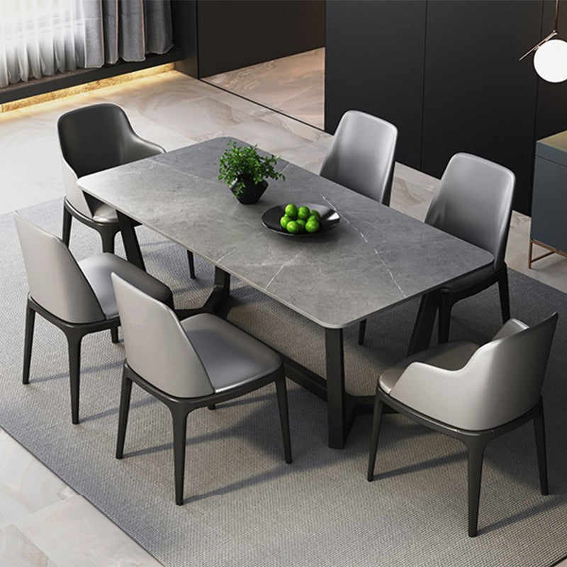 Grey Designer 1/2/5/6/7 Pieces Dining Table Set Rectangle Stone Dinette Set Clearhalo 'Dining Room Sets' 'Dining Tables & Seating' 'dining_room_set' 'furn' 'furn_dining_room_set' 'Furniture' 'Kitchen & Dining Furniture' 5778423