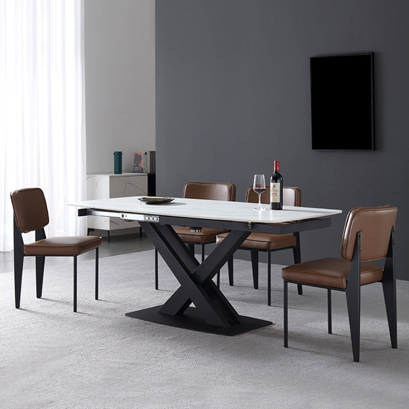 Modern Adjustable 1/4/5/7 Dining Table Set Rectangle Indoor Dinette Set in White 5 Pieces: Table, 4 Chairs Clearhalo 'Dining Room Sets' 'Dining Tables & Seating' 'dining_room_set' 'furn' 'furn_dining_room_set' 'Furniture' 'Kitchen & Dining Furniture' 5778444