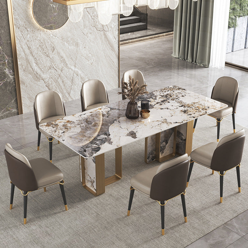 Nordic Glam Rectangle Sintered Stone Table Set 1/4/5/6/8 Pieces Dining Set 8 Pieces: Table, 7 Chairs Clearhalo 'Dining Room Sets' 'Dining Tables & Seating' 'dining_room_set' 'furn' 'furn_dining_room_set' 'Furniture' 'Kitchen & Dining Furniture' 5778456