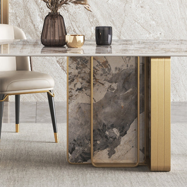 Nordic Glam Rectangle Sintered Stone Table Set 1/4/5/6/8 Pieces Dining Set Clearhalo 'Dining Room Sets' 'Dining Tables & Seating' 'dining_room_set' 'furn' 'furn_dining_room_set' 'Furniture' 'Kitchen & Dining Furniture' 5778462